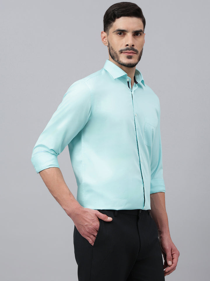 Men Aqua Solid Standard Club Wear Shirt