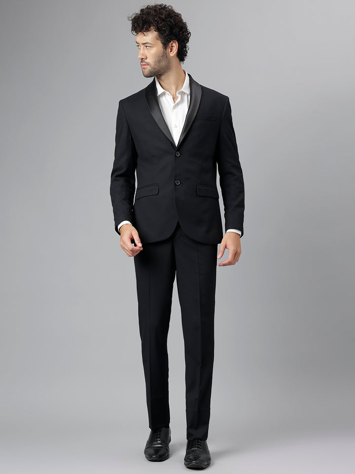 Men Black Regular Fit Solid Notched Lapel Formal 2 Piece Suit