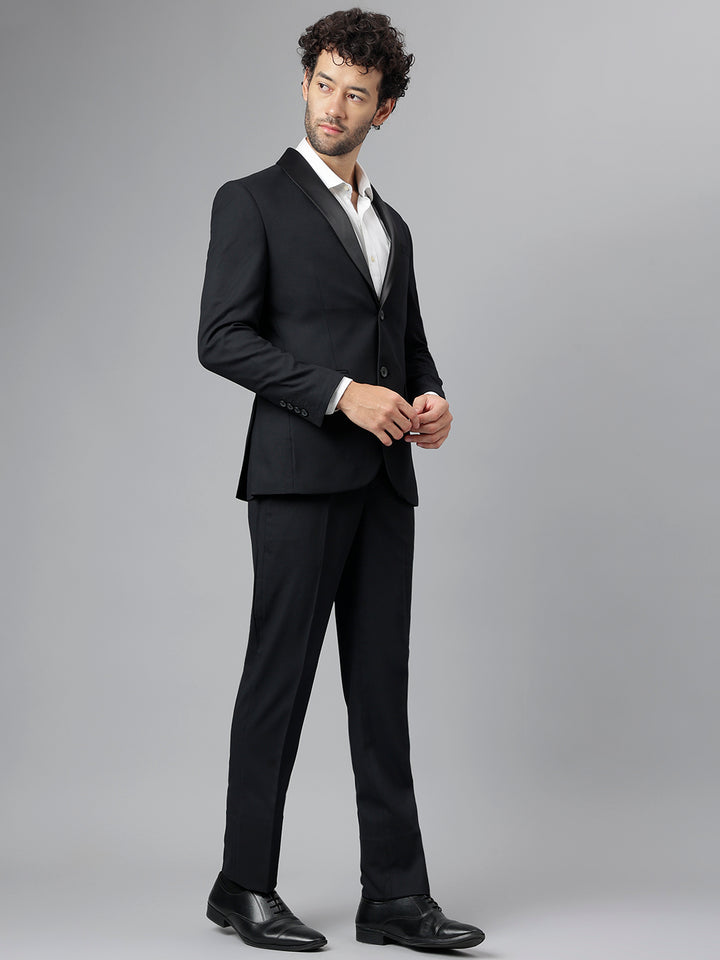 Men Black Regular Fit Solid Notched Lapel Formal 2 Piece Suit