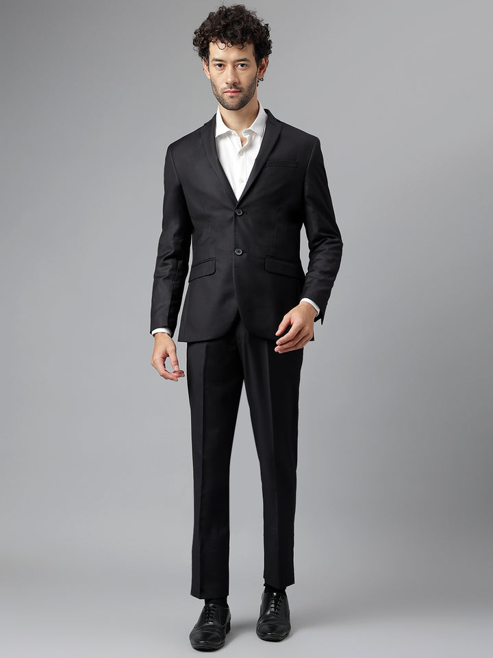 Men Black Regular Fit Solid Notched Lapel Formal 2 Piece Suit