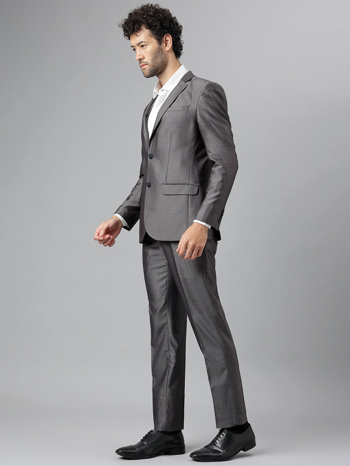 Men Grey Regular Fit Solid Notched Lapel Formal 2 Piece Suit