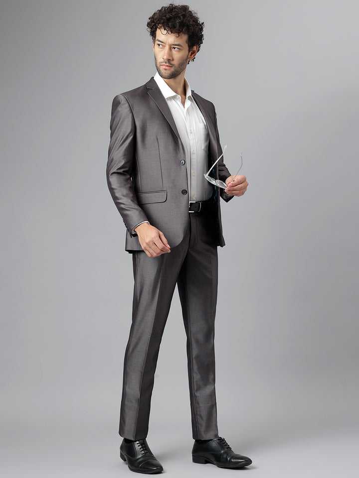 Men Grey Regular Fit Solid Notched Lapel Formal 2 Piece Suit