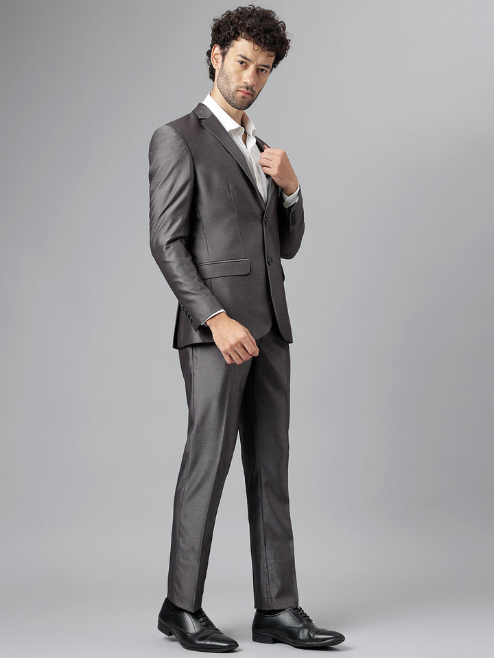 Men Grey Regular Fit Solid Notched Lapel Formal 2 Piece Suit