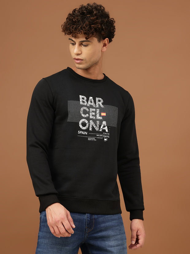 Richlook Men Black Crew Neck Sweatshirt