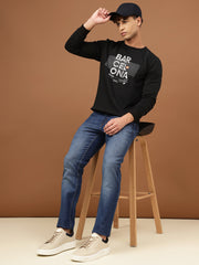 Richlook Men Black Crew Neck Sweatshirt