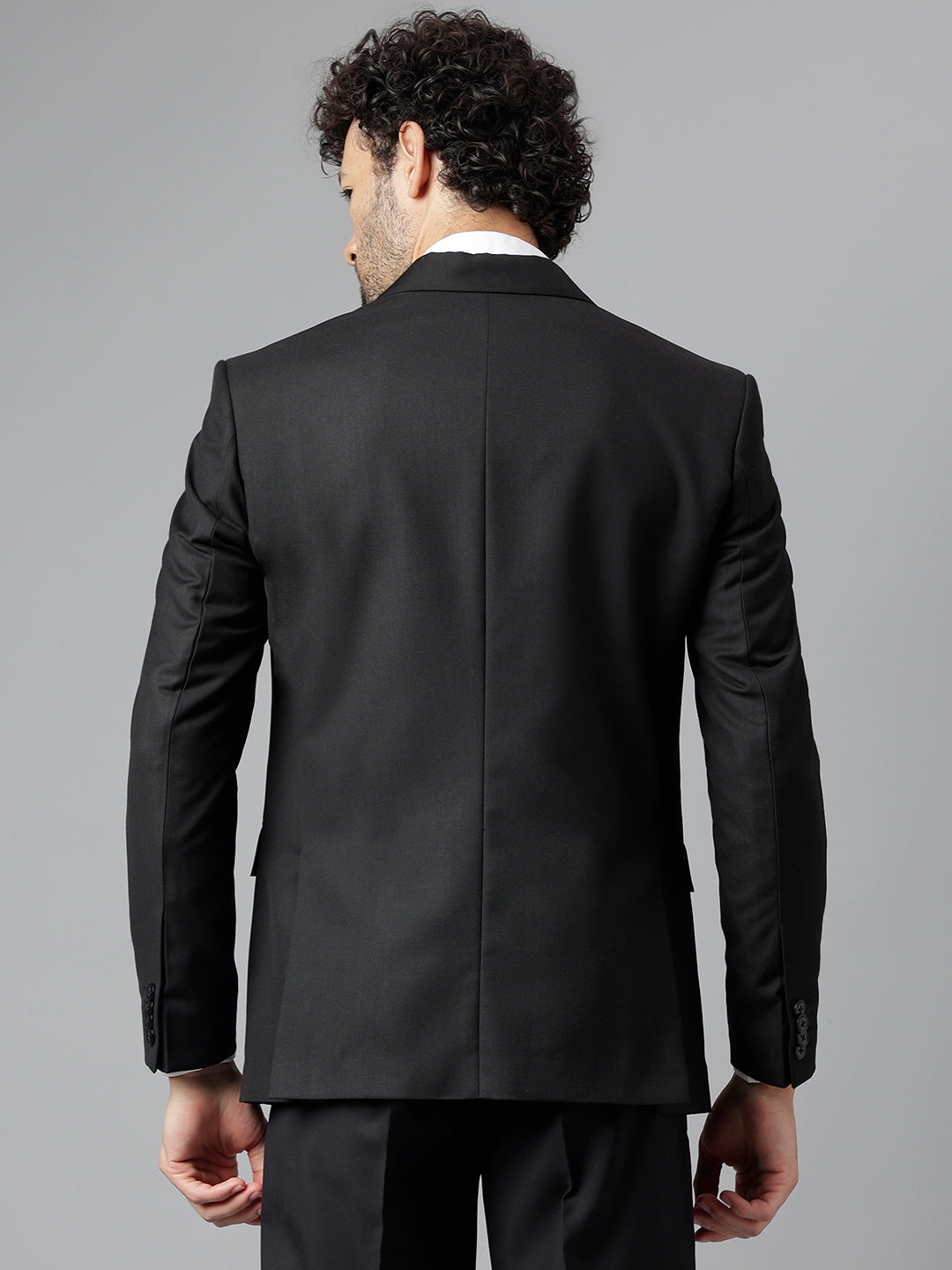 Men Black Regular Fit Solid Notched Lapel Formal Blazer