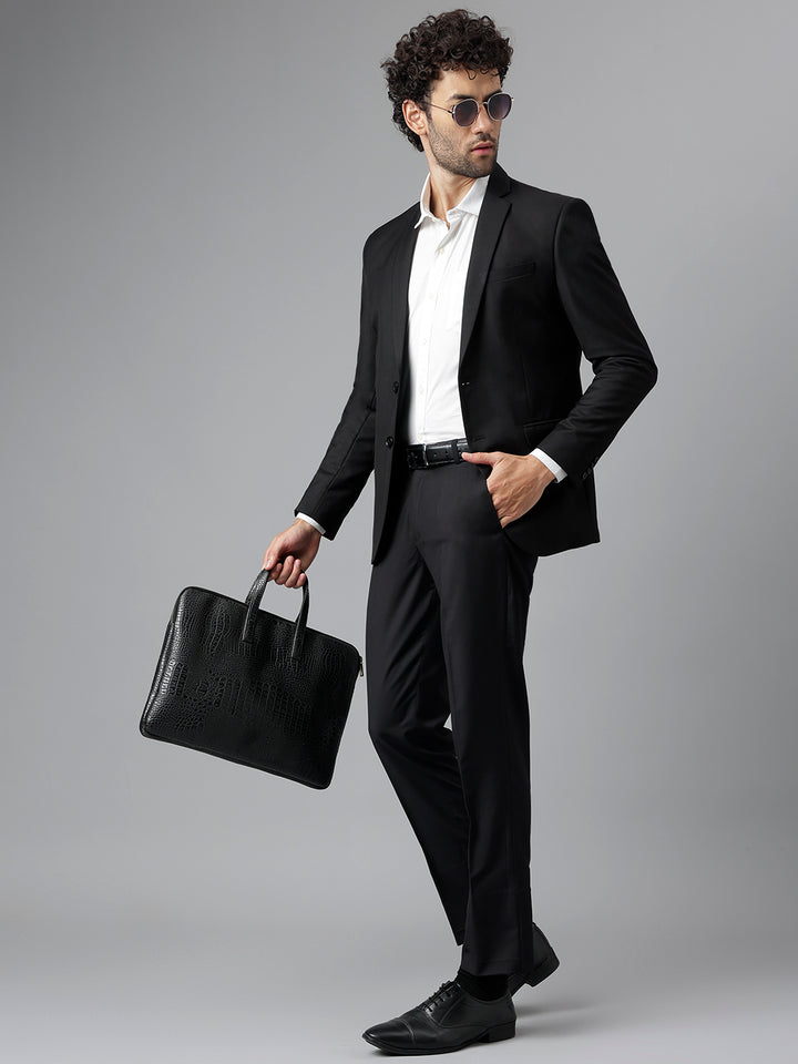 Men Black Regular Fit Solid Notched Lapel Formal Blazer