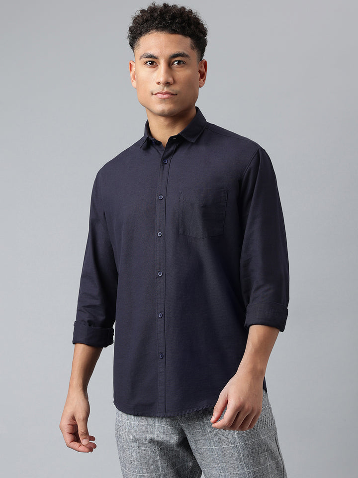 Men Navy Solid Standard Fit Casual Shirt