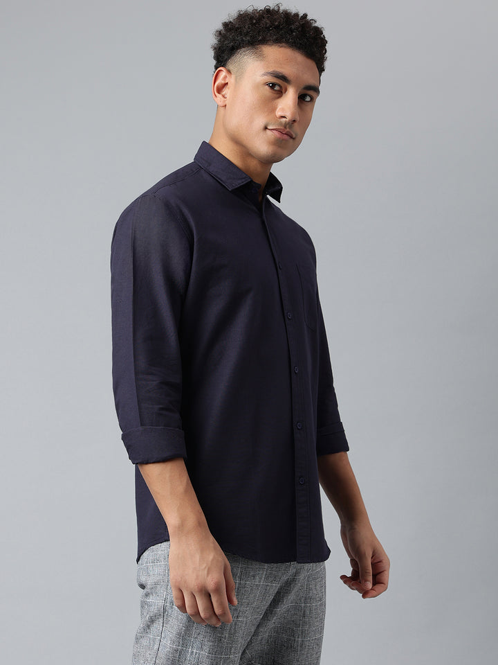 Men Navy Solid Standard Fit Casual Shirt