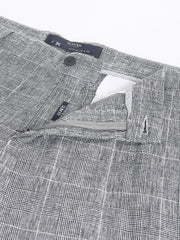 Men Grey Slim Fit Solid Checked Casual Trouser