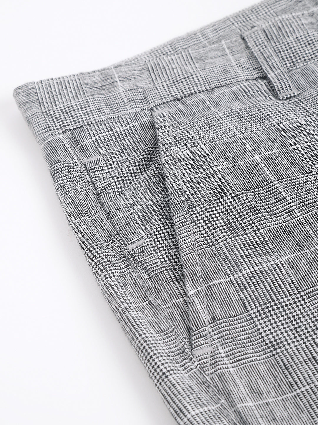 Men Grey Slim Fit Solid Checked Casual Trouser