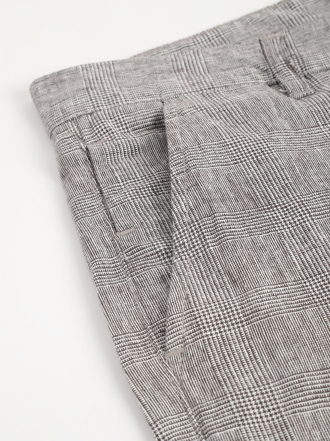 Men Grey Checked Slim Fit Mid Rise Casual Trouser