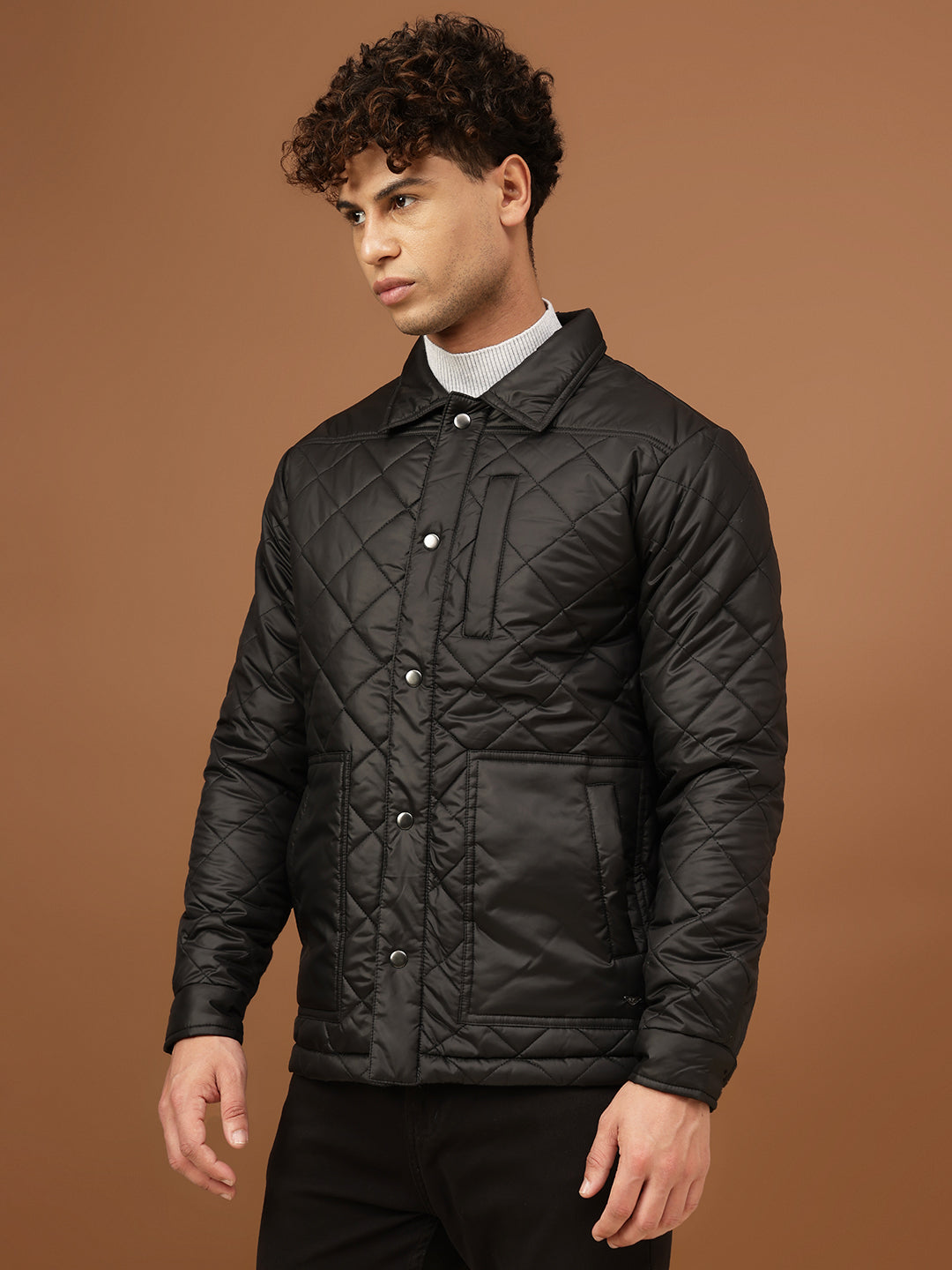 Richlook Men Black Spread Collar Jacket