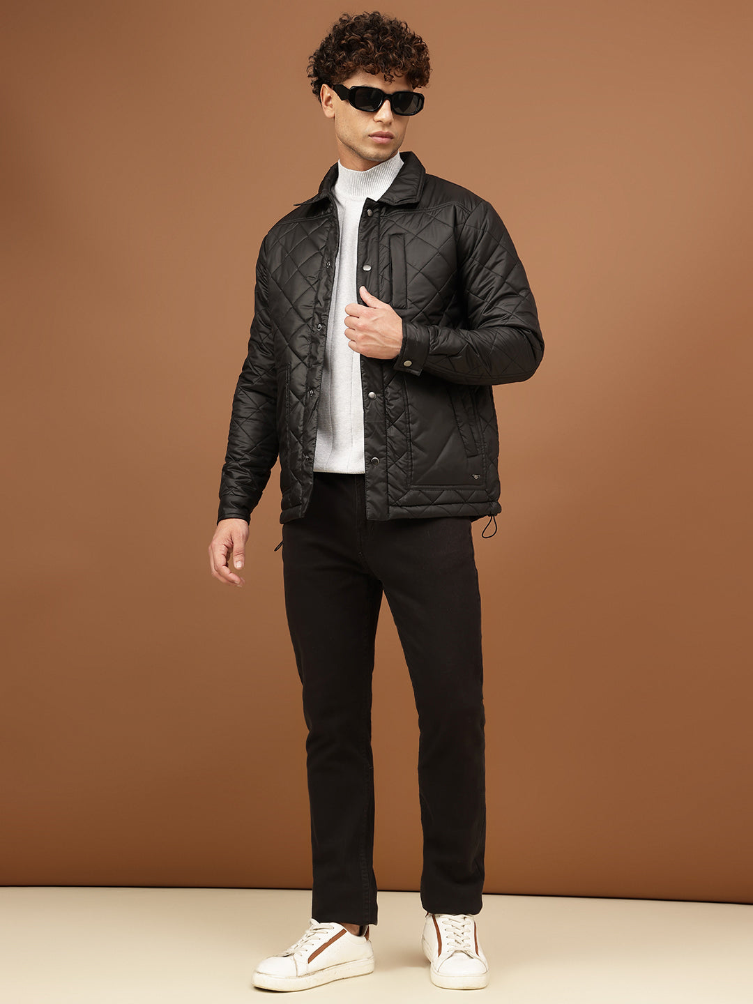 Richlook Men Black Spread Collar Jacket