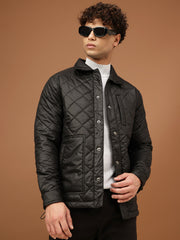 Richlook Men Black Spread Collar Jacket