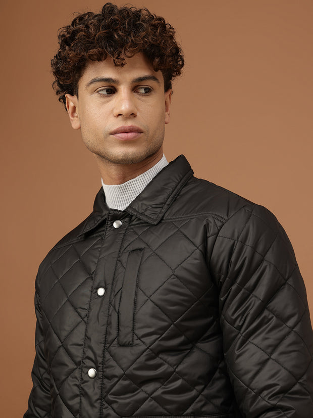 Richlook Men Black Spread Collar Jacket