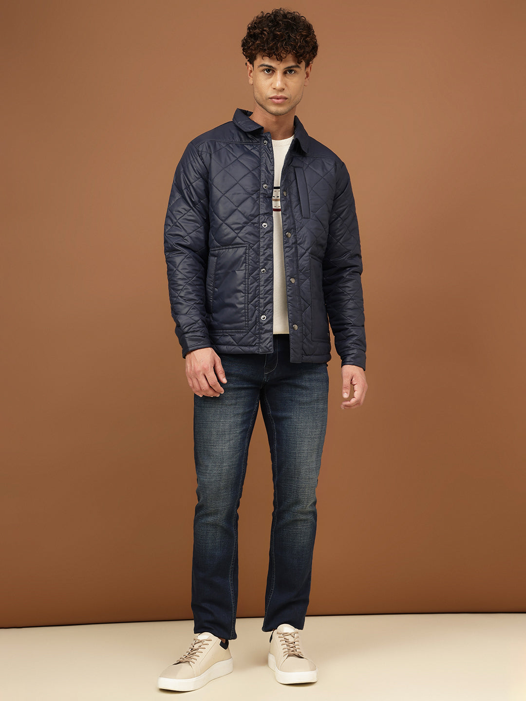 Richlook Men Navy Spread Collar Jacket