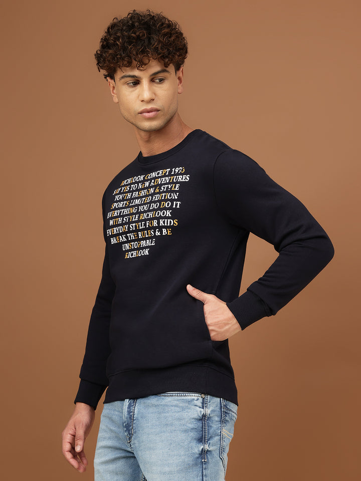 Richlook Men Navy Crew Neck Sweatshirt