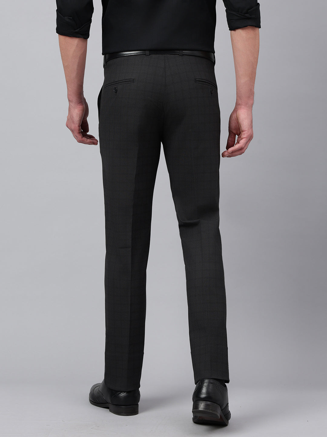 Men Charcoal Check Standard Fit Solid Formal Trouser