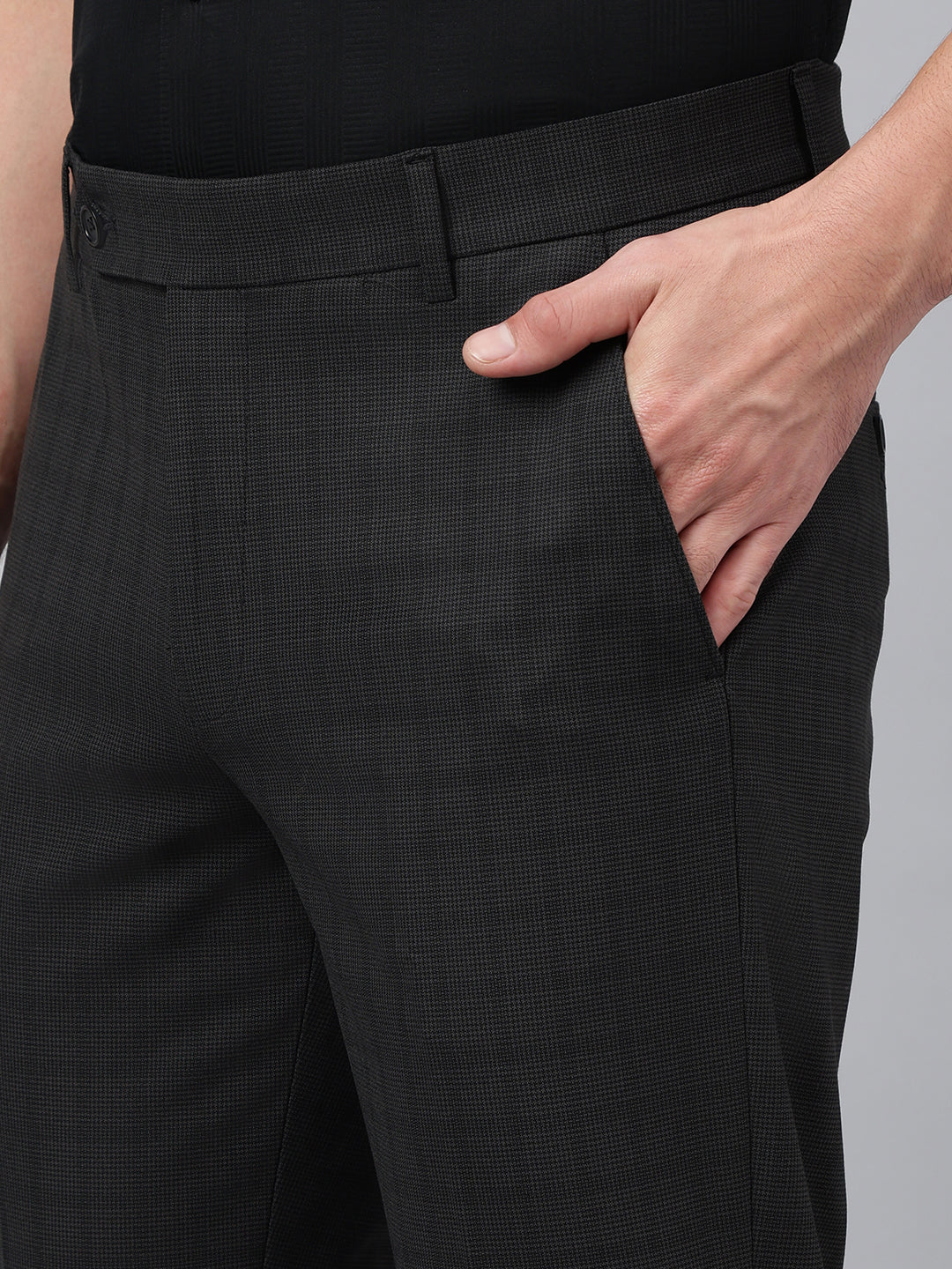 Men Charcoal Check Standard Fit Solid Formal Trouser