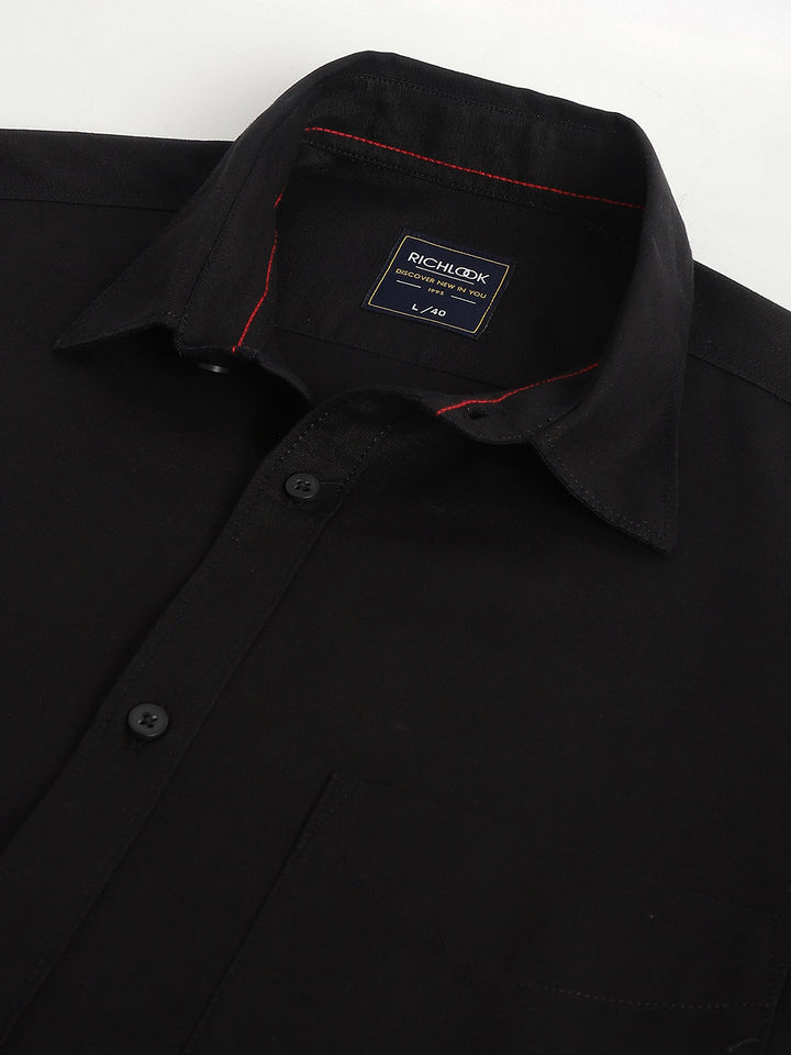 Men Black Solid Standard Fit Casual Shirt