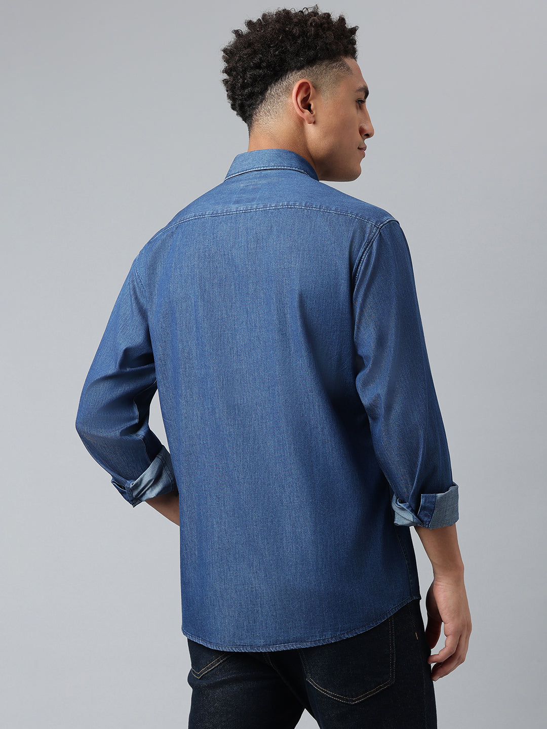 Men Dark Blue Solid Standard Casual Shirts