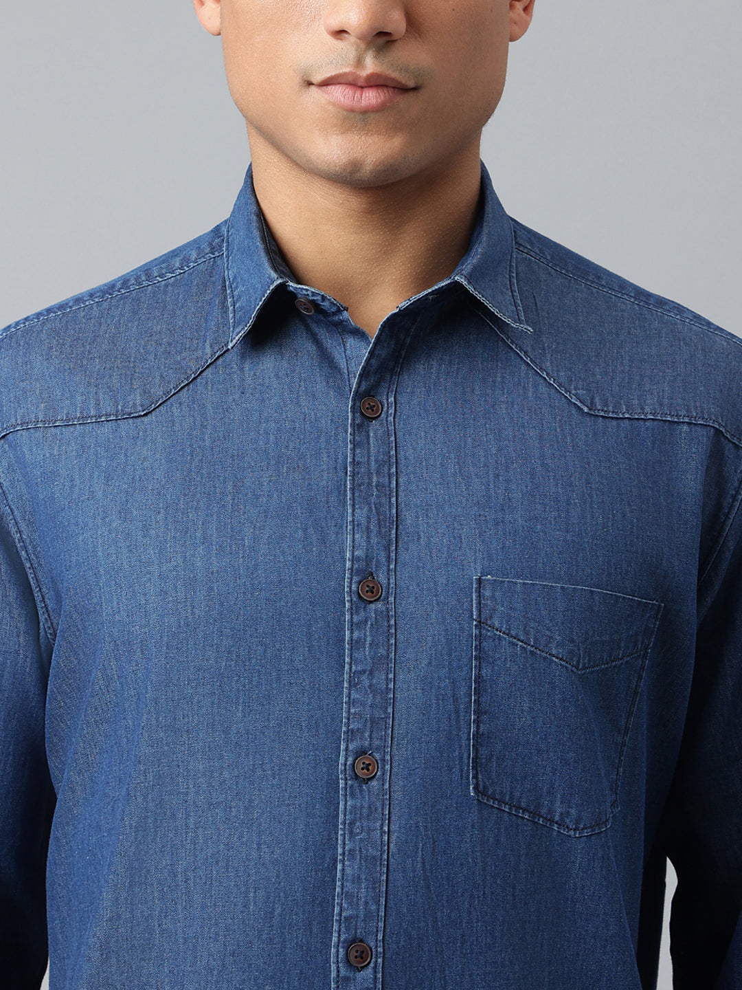 Men Dark Blue Solid Standard Casual Shirts