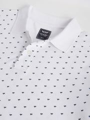 Men White Dotted Regular Fit Polo Neck T-Shirt