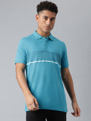 Men Teal Regular Fit Polo Neck T-Shirt