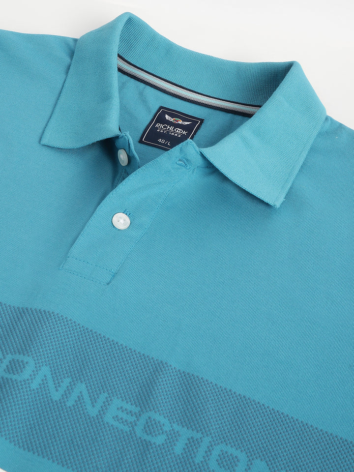 Men Teal Regular Fit Polo Neck T-Shirt