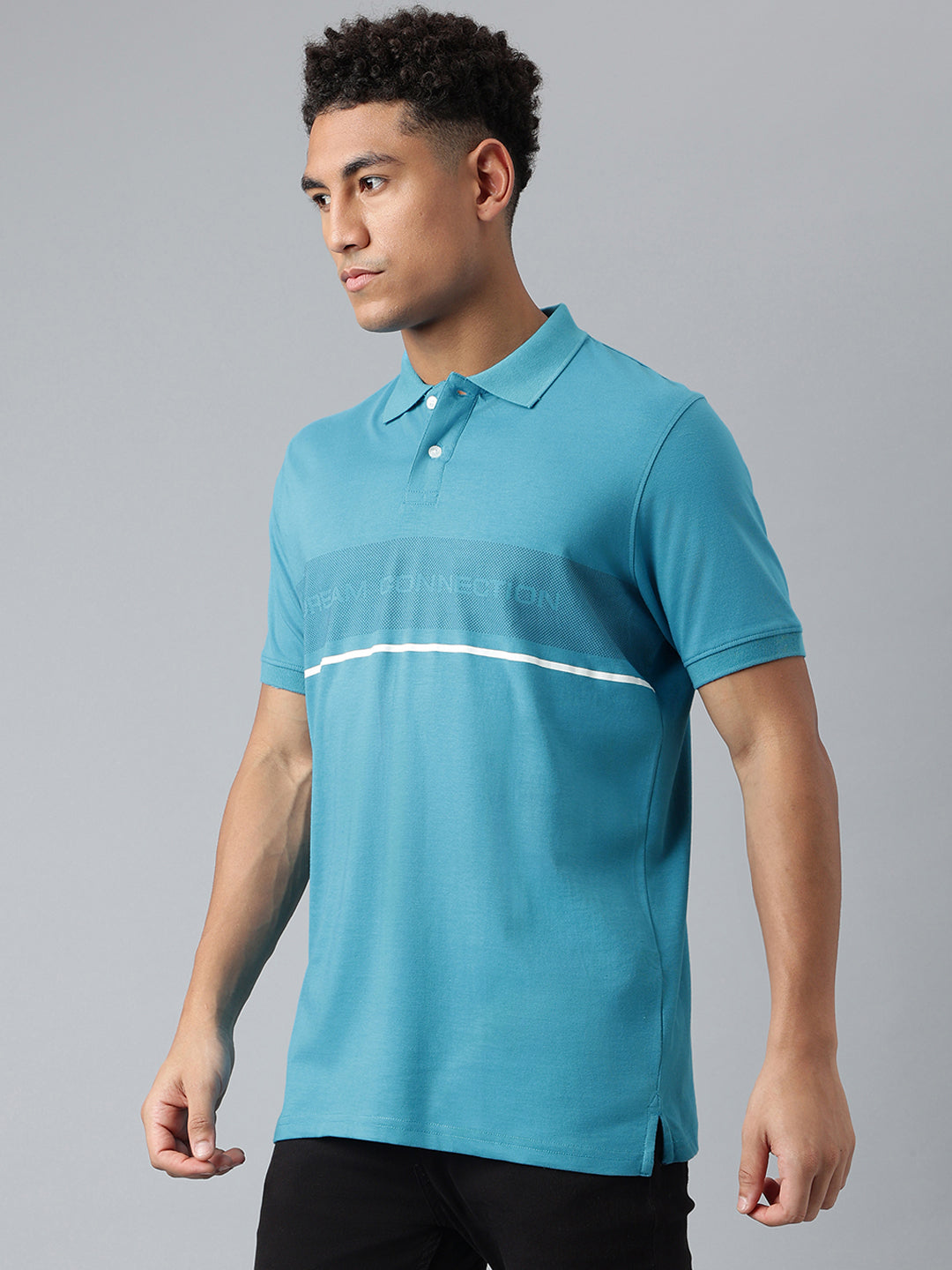 Men Teal Regular Fit Polo Neck T-Shirt