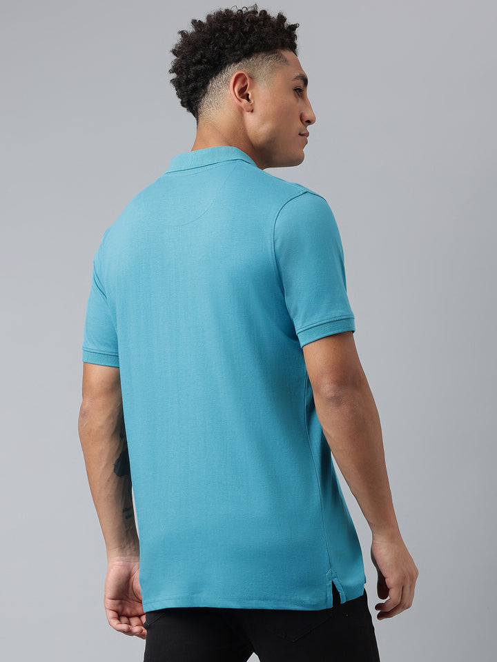 Men Teal Regular Fit Polo Neck T-Shirt