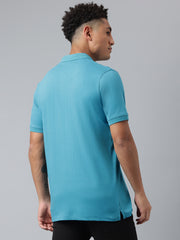 Men Teal Regular Fit Polo Neck T-Shirt