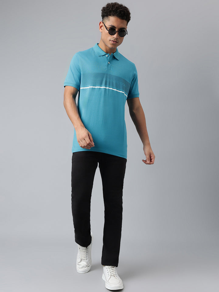 Men Teal Regular Fit Polo Neck T-Shirt