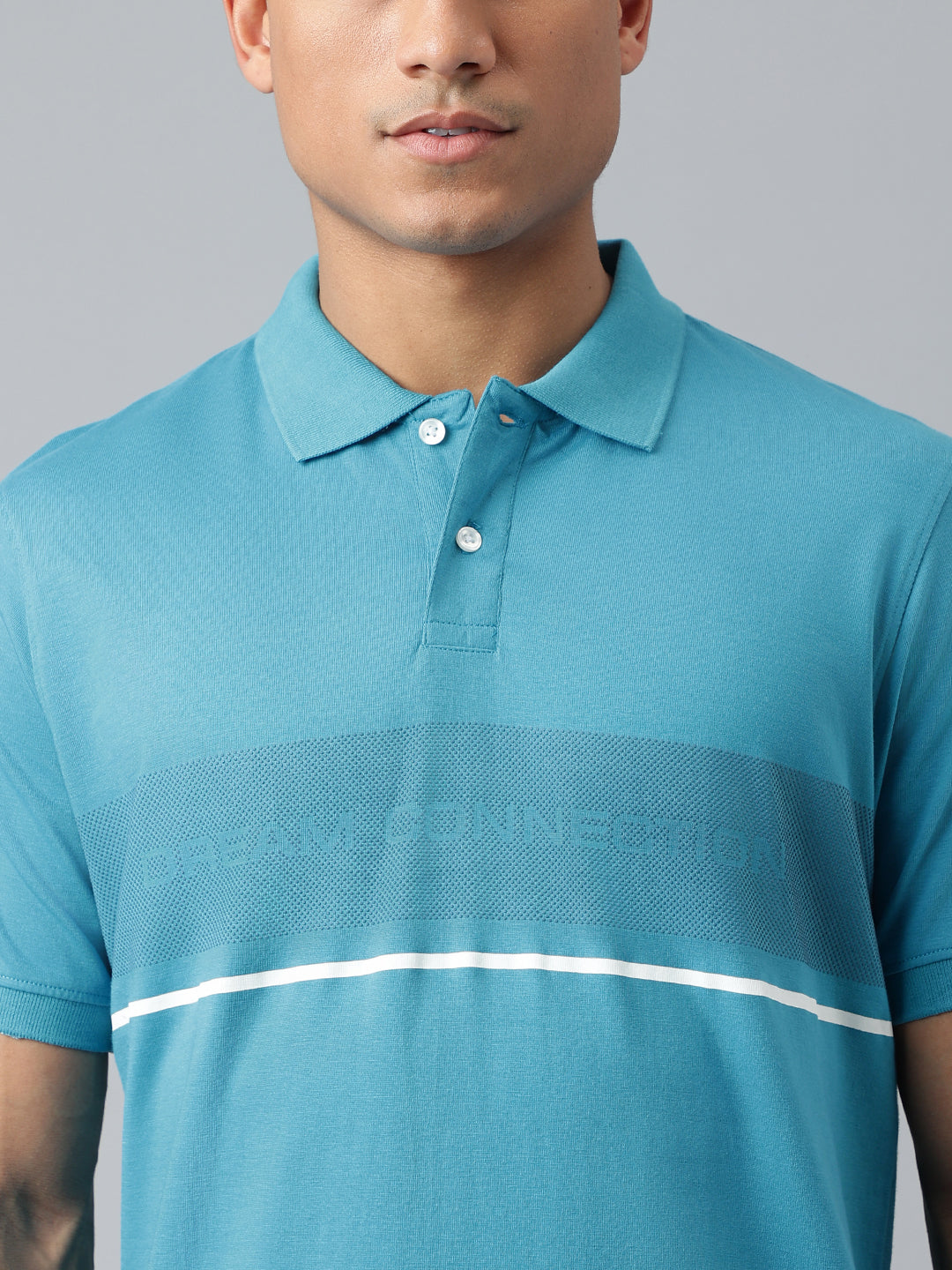 Men Teal Regular Fit Polo Neck T-Shirt