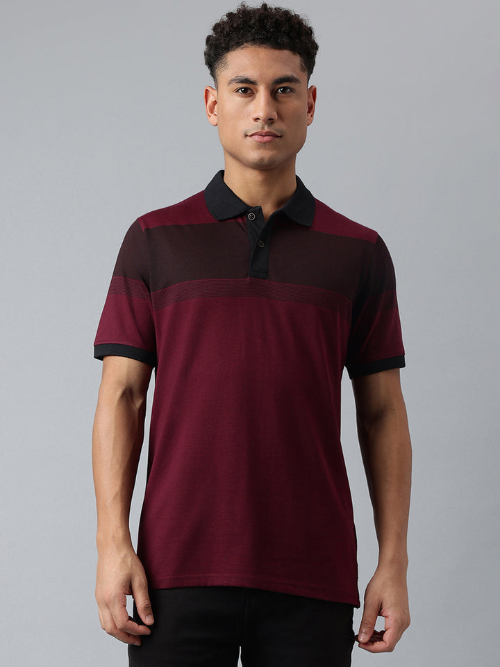 Men Wine Regular Fit Polo Neck T-Shirt