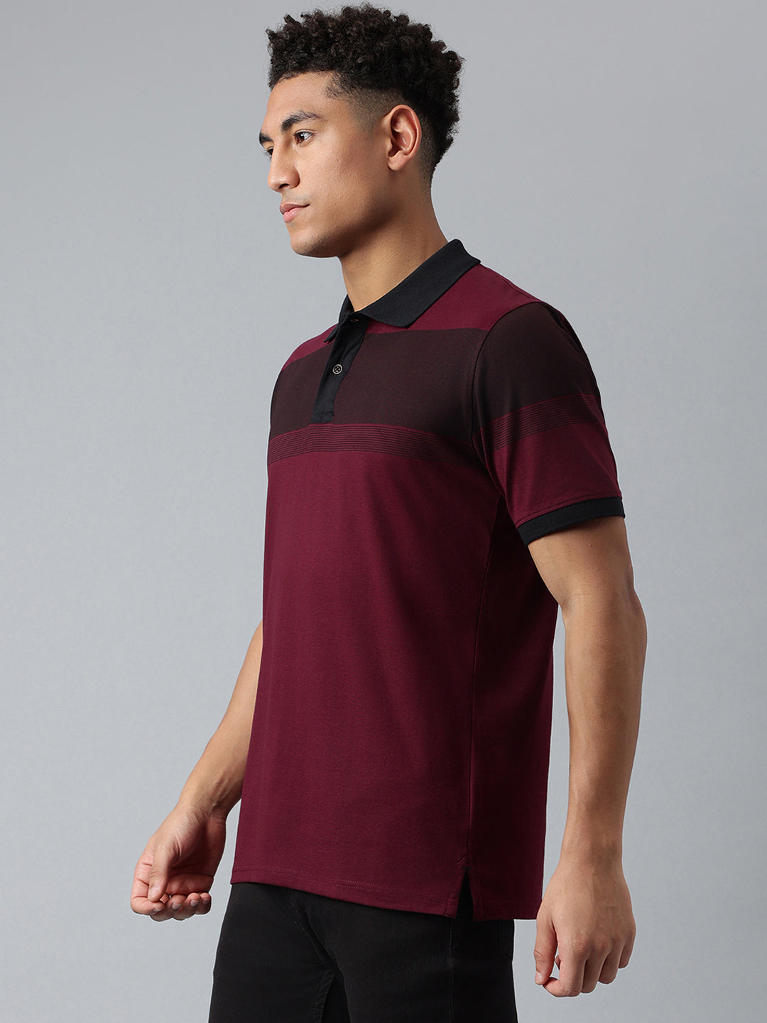 Men Wine Regular Fit Polo Neck T-Shirt