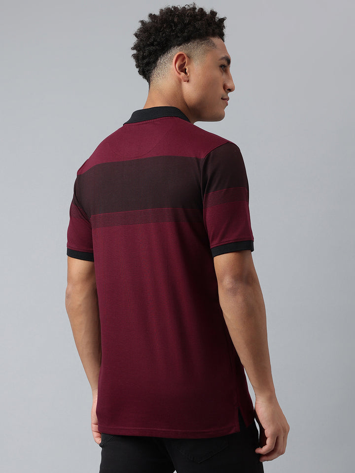 Men Wine Regular Fit Polo Neck T-Shirt