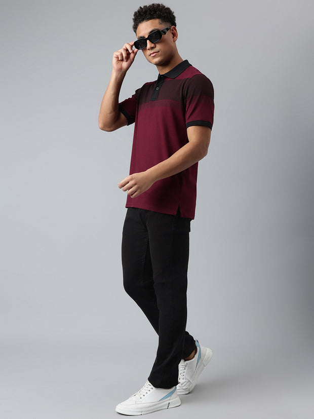 Men Wine Regular Fit Polo Neck T-Shirt