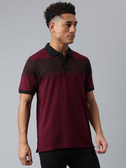 Men Wine Regular Fit Polo Neck T-Shirt