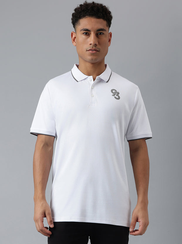 Men White Regular Fit Polo Neck T-Shirt