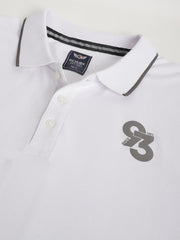 Men White Regular Fit Polo Neck T-Shirt