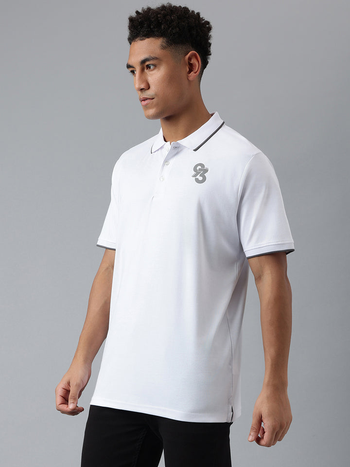 Men White Regular Fit Polo Neck T-Shirt