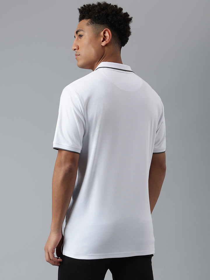 Men White Regular Fit Polo Neck T-Shirt