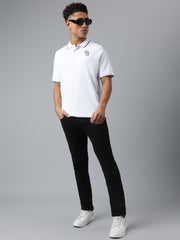 Men White Regular Fit Polo Neck T-Shirt