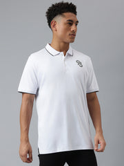 Men White Regular Fit Polo Neck T-Shirt