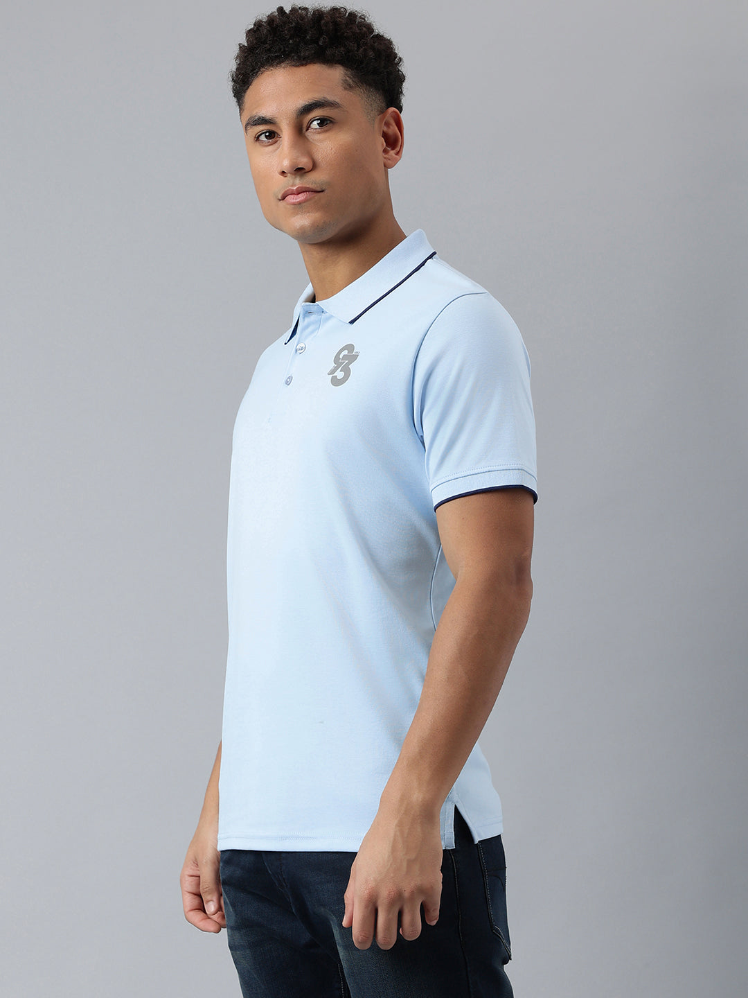 Men Sky Regular Fit Polo Neck T-Shirt