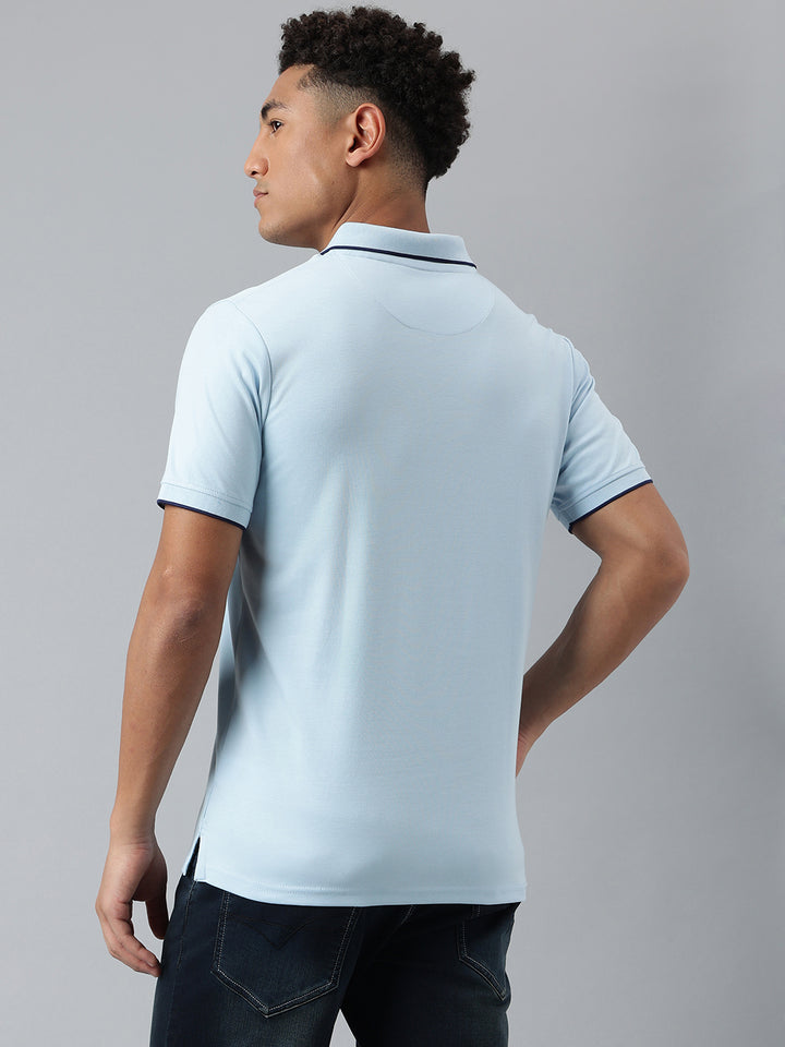 Men Sky Regular Fit Polo Neck T-Shirt