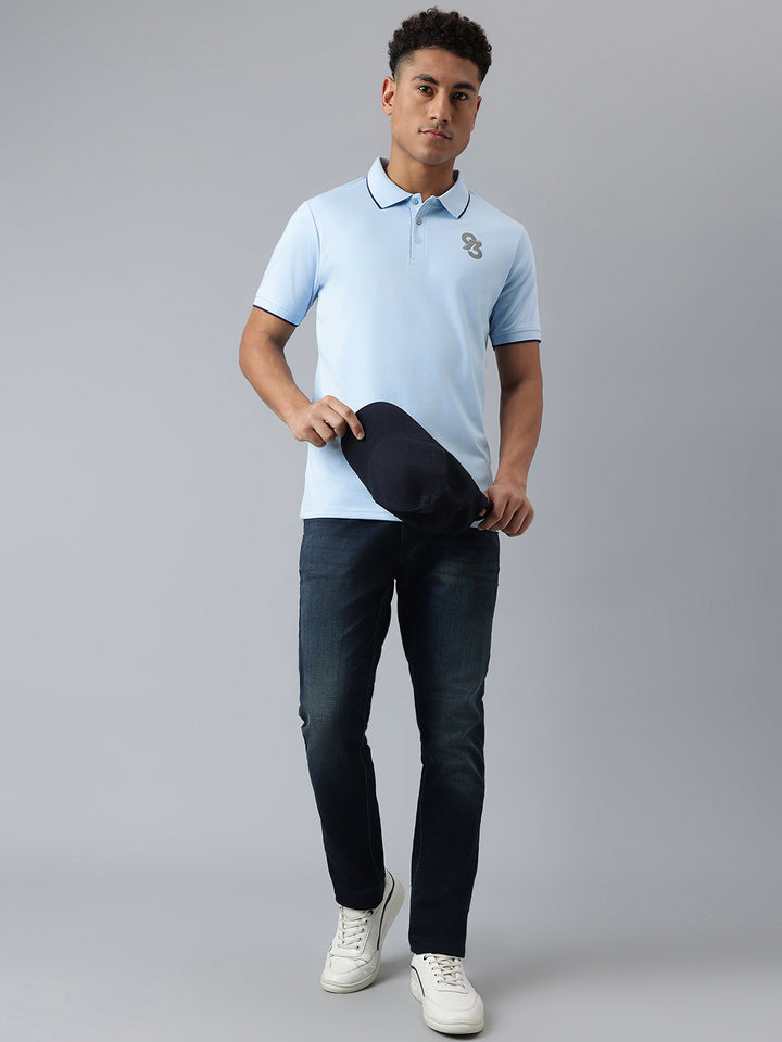 Men Sky Regular Fit Polo Neck T-Shirt