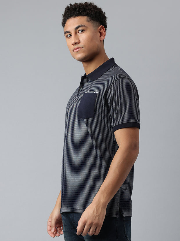 Men Navy Regular Fit Polo Neck T-Shirt